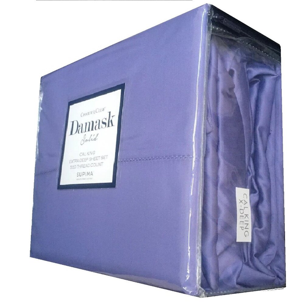 new AMETHYST PURPLE Charter Club Solid 550 TC Cotton CAL KING X-DEEP Sheet Set
